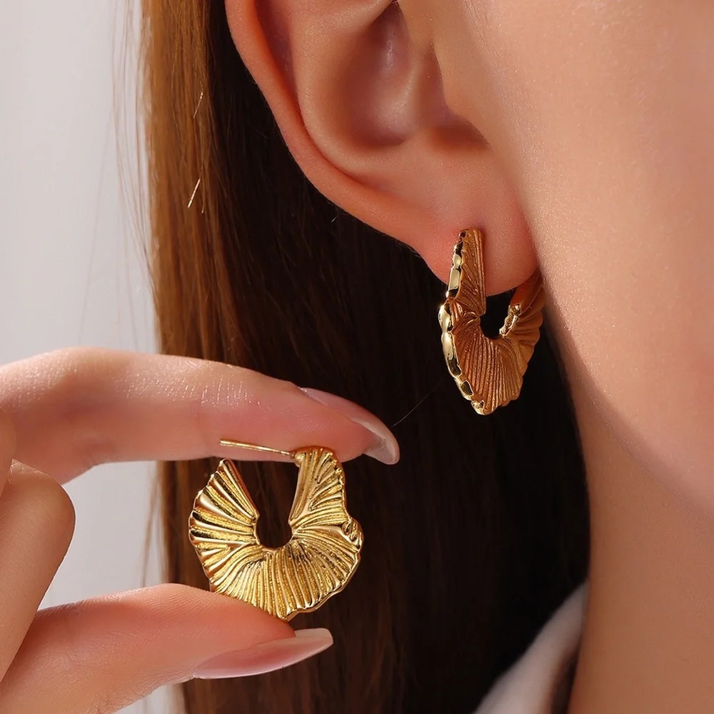 NEW💎18K Gold Plated textured Hoop Earrings*Chunky Hoop Earrings - Picture 1 of 4